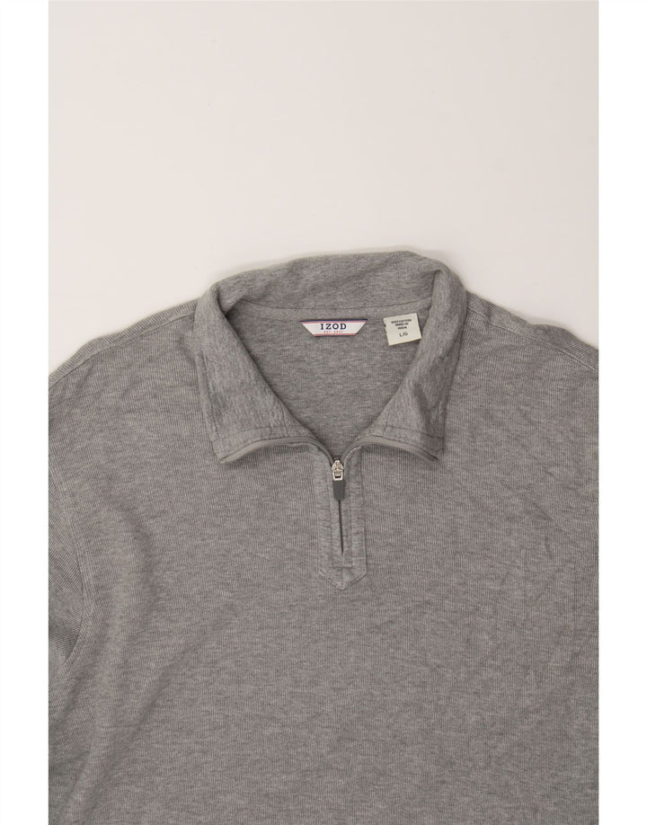 IZOD Mens Zip Neck Jumper Sweater Large Grey Cotton Vintage Izod and Second-Hand Izod from Messina Hembry 