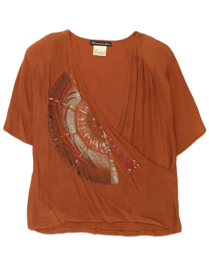 Ricamo A Mano Womens Blouse Top IT 48 XL Brown Acetate