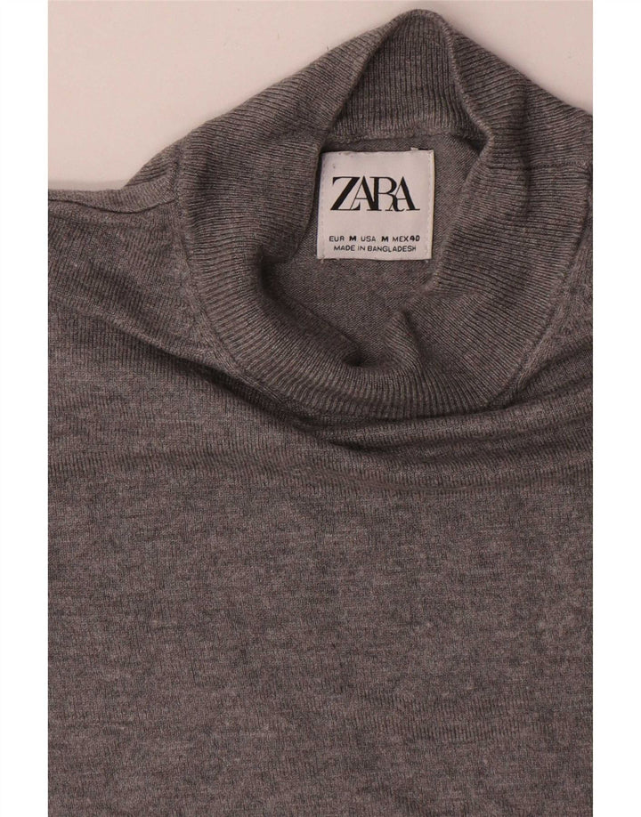 Zara Herre Kortærmet Turtle Neck Jumper Sweater Medium Grå Viscose