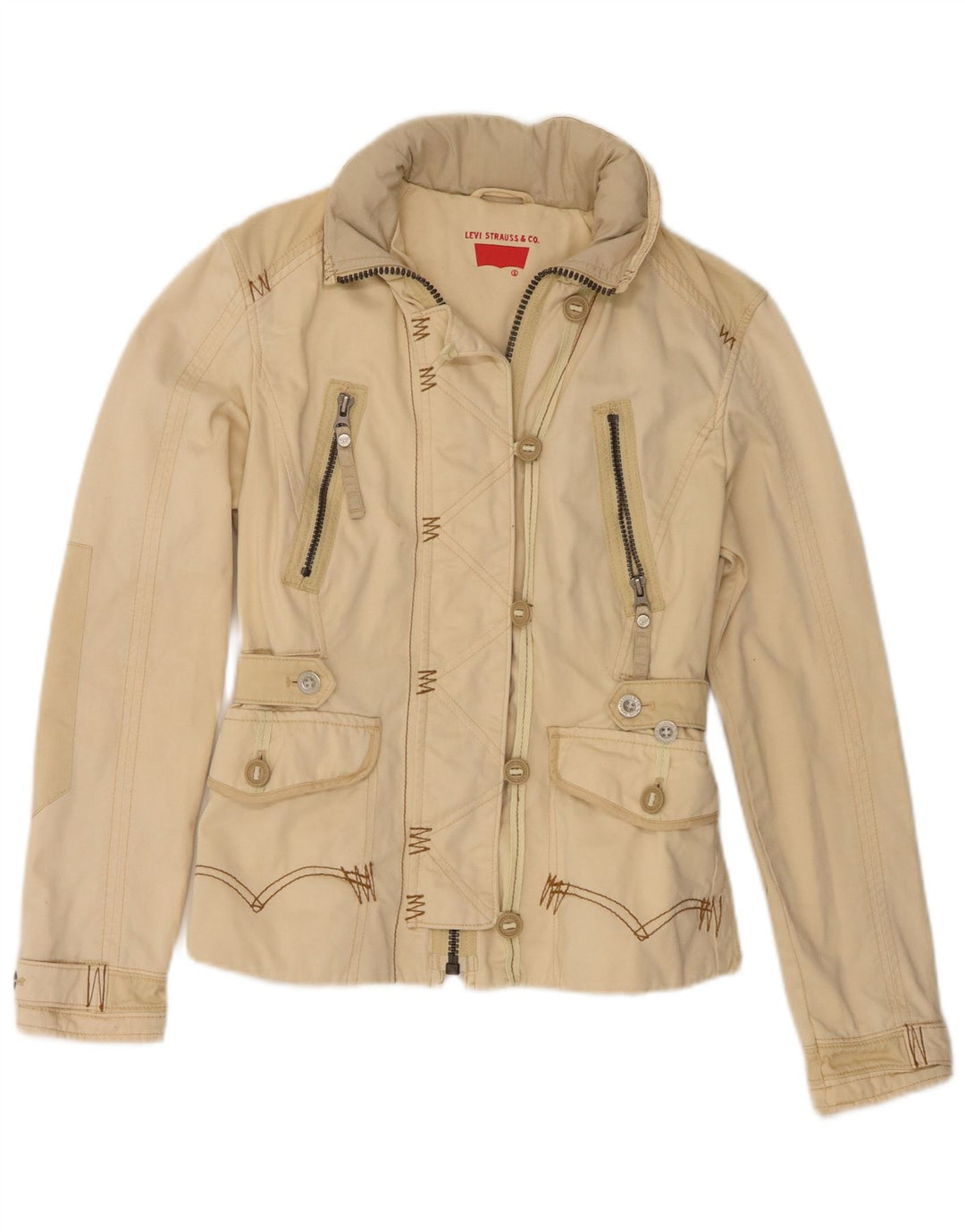 Levi's Womens Graphic Hooded Utility Jacket UK 10 Small Beige Cotton