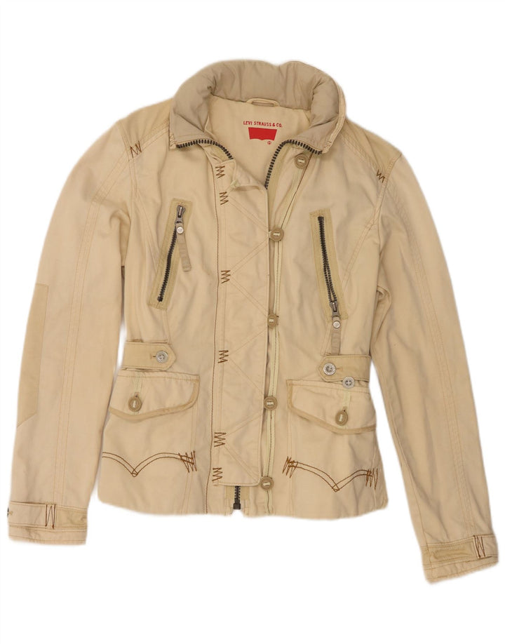 Levi's Womens Graphic Hooded Utility Jacket UK 10 Small Beige Cotton