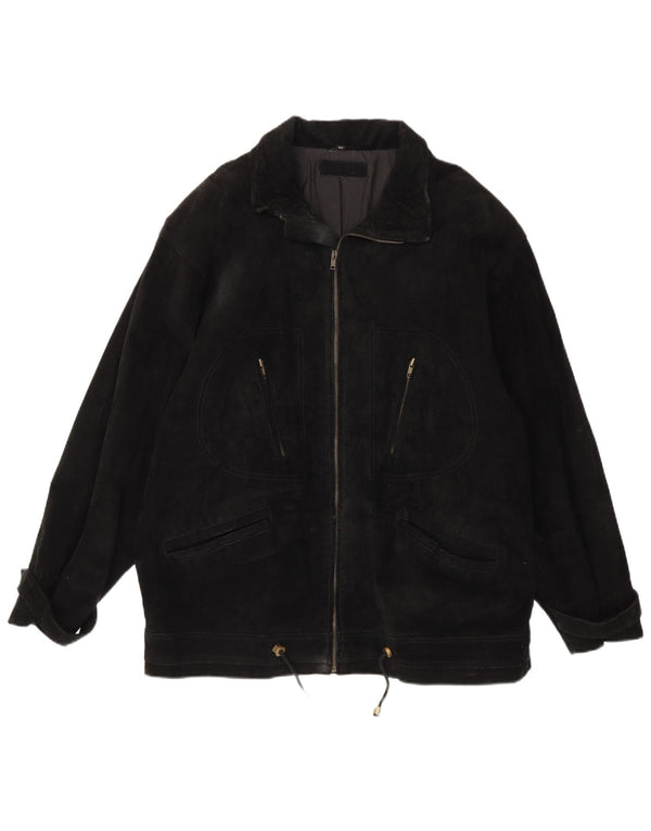 Chaqueta de ante vintage para hombre EU 52 XL cuero negro