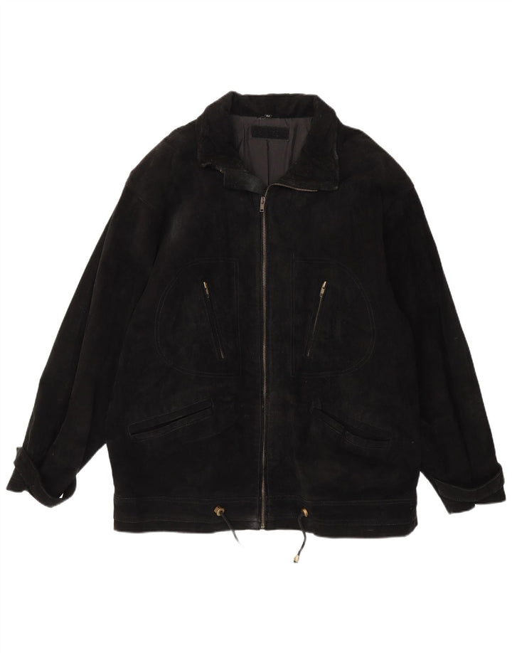 Chaqueta de ante vintage para hombre EU 52 XL cuero negro