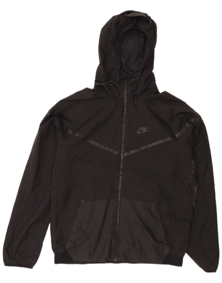 Nike Mens Hooded Tracksuit Top Jacket Medium Black Nylon