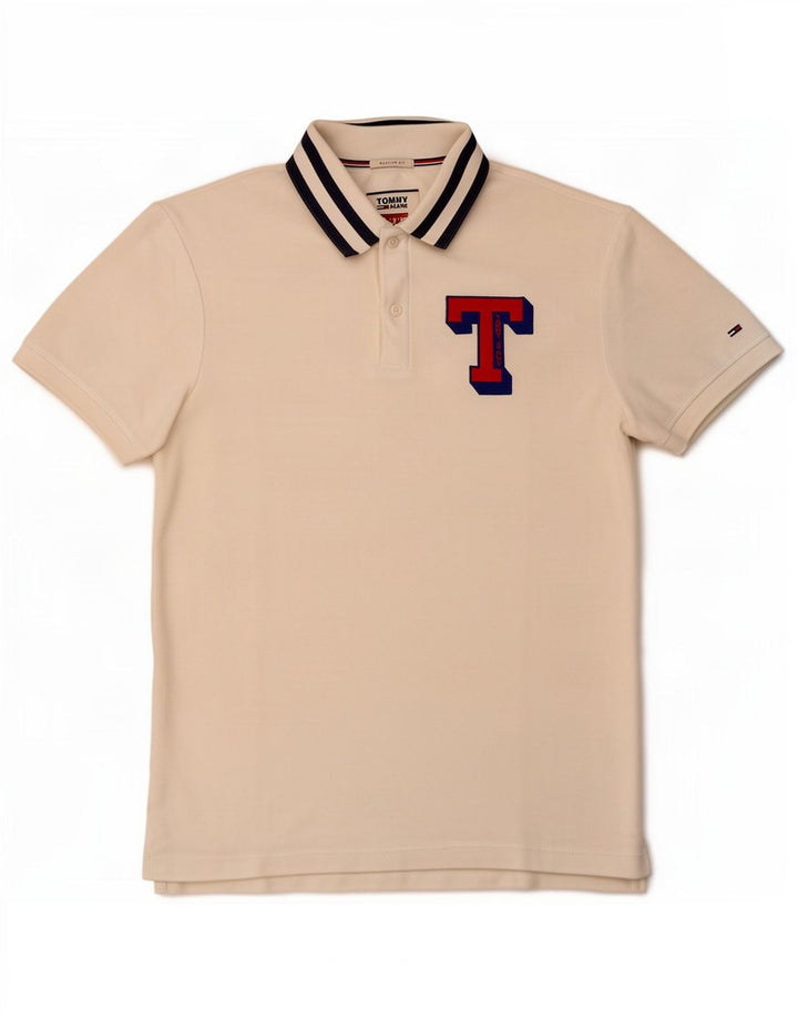 Tommy Hilfiger Herren-Poloshirt mit grafischer regulärer Passform, mittelweiß gestreift