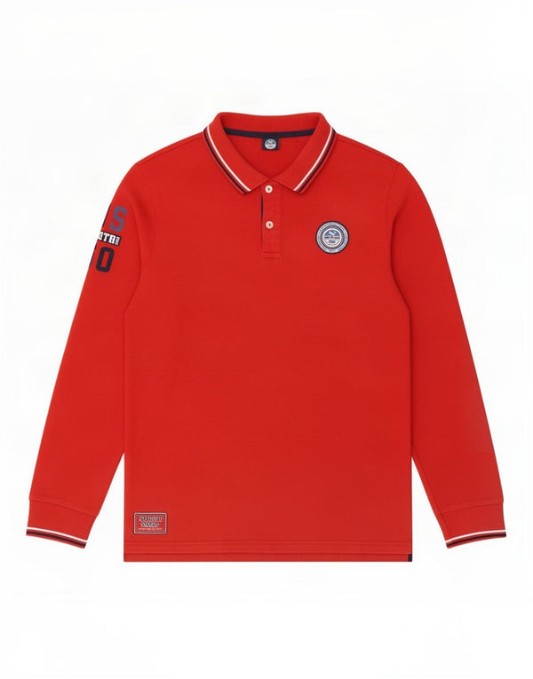 North Sails Polo graphique à manches longues pour homme XL en coton rouge