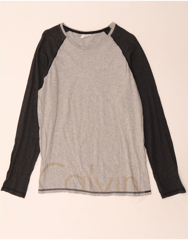 Calvin Klein Mens Graphic Top Long Sleeve Medium Grey Colourblock Cotton