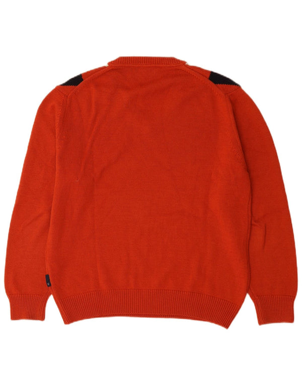 Re Del Mare Mens V-Neck Jumper Sweater Medium Orange Argyle/Diamond Wool