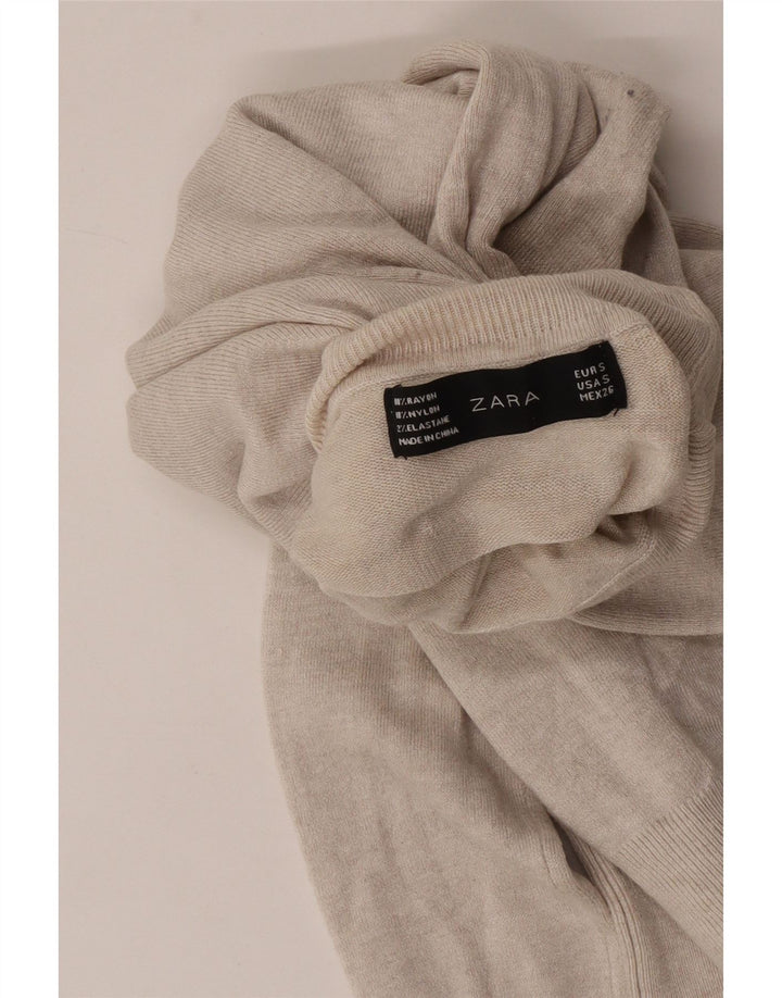 Zara Womens Roll Neck Jumper Sweater UK 10 Small Beige Rayon