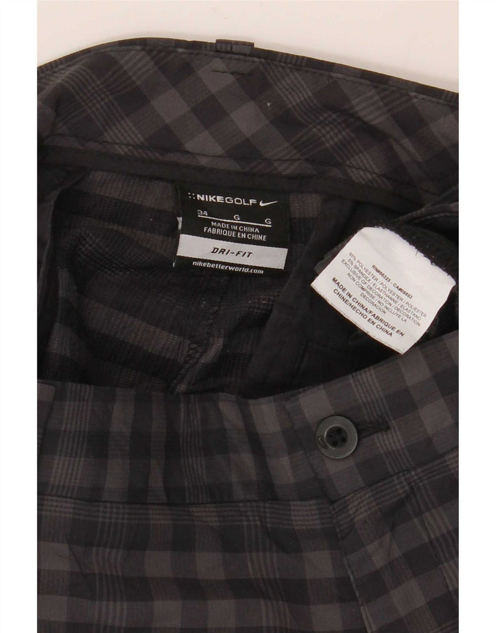 Nike Mens Dri Fit Chino Shorts W34 Large Grey Gingham Polyester