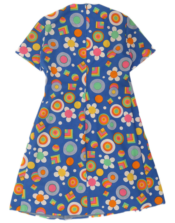 Abito a trapezio da donna vintage UK 12 blu medio floreale