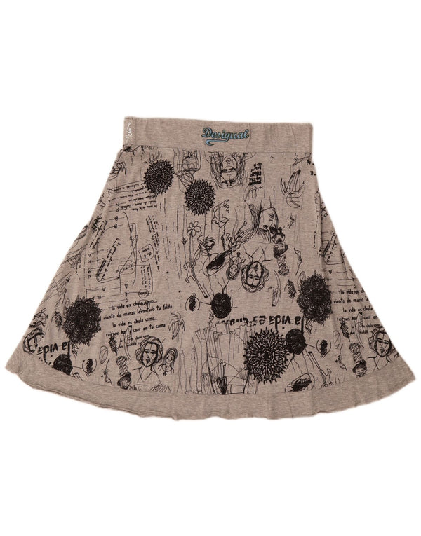 Desigual saia feminina gráfica linha A médio W30 algodão geométrico cinza