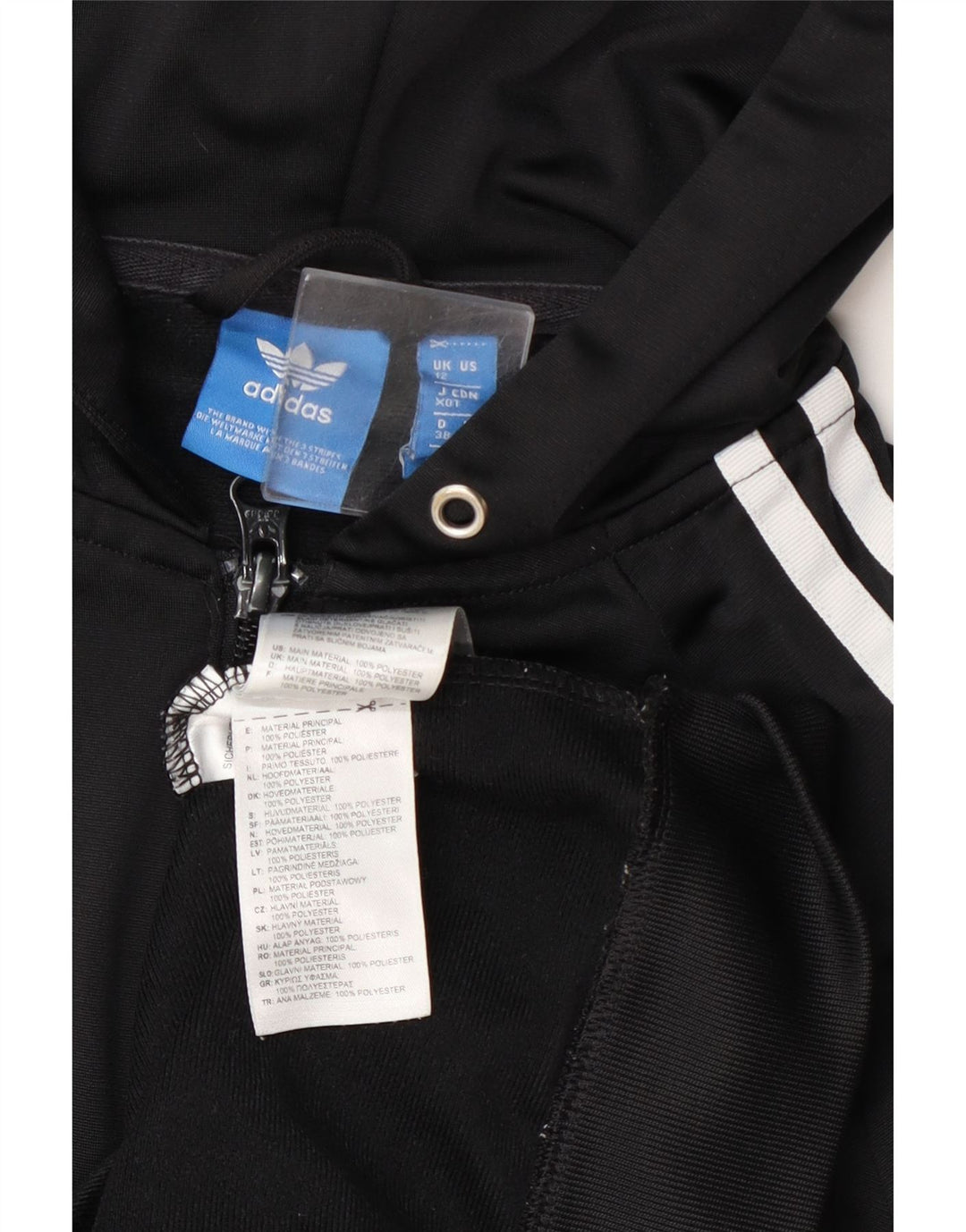 Maglione con cappuccio e zip grafica da donna Adidas UK 12 poliestere nero medio