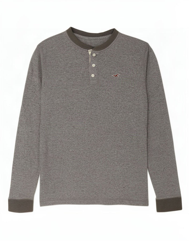 Hollister Mens Top Long Sleeve Large Grey Flecked Cotton