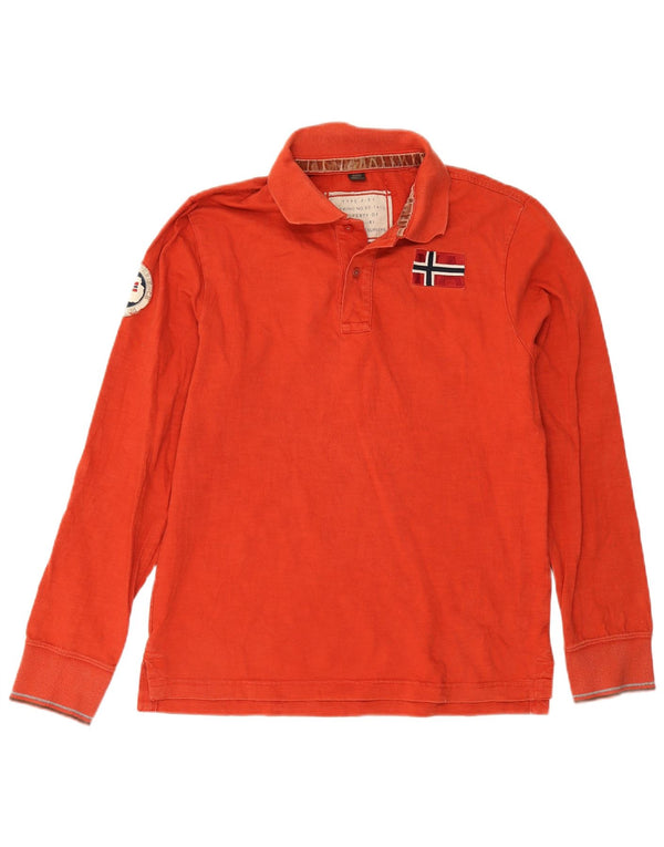 Napapijri Mens Graphic Long Sleeve Rugby Polo Shirt Large Brown Cotton