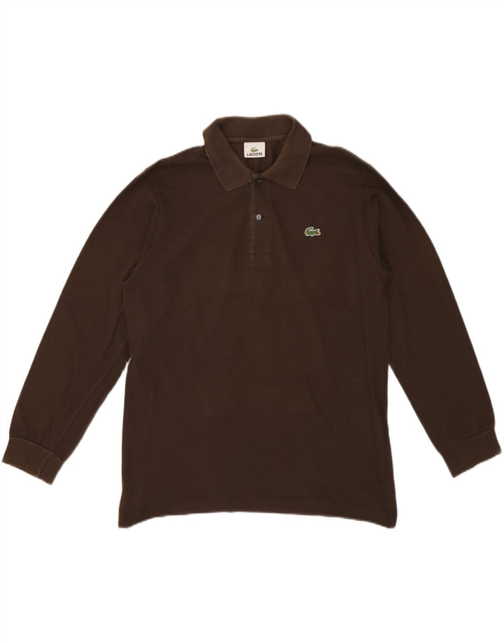 Lacoste Mens Long Sleeve Polo Shirt Size 4 Medium Brown Cotton