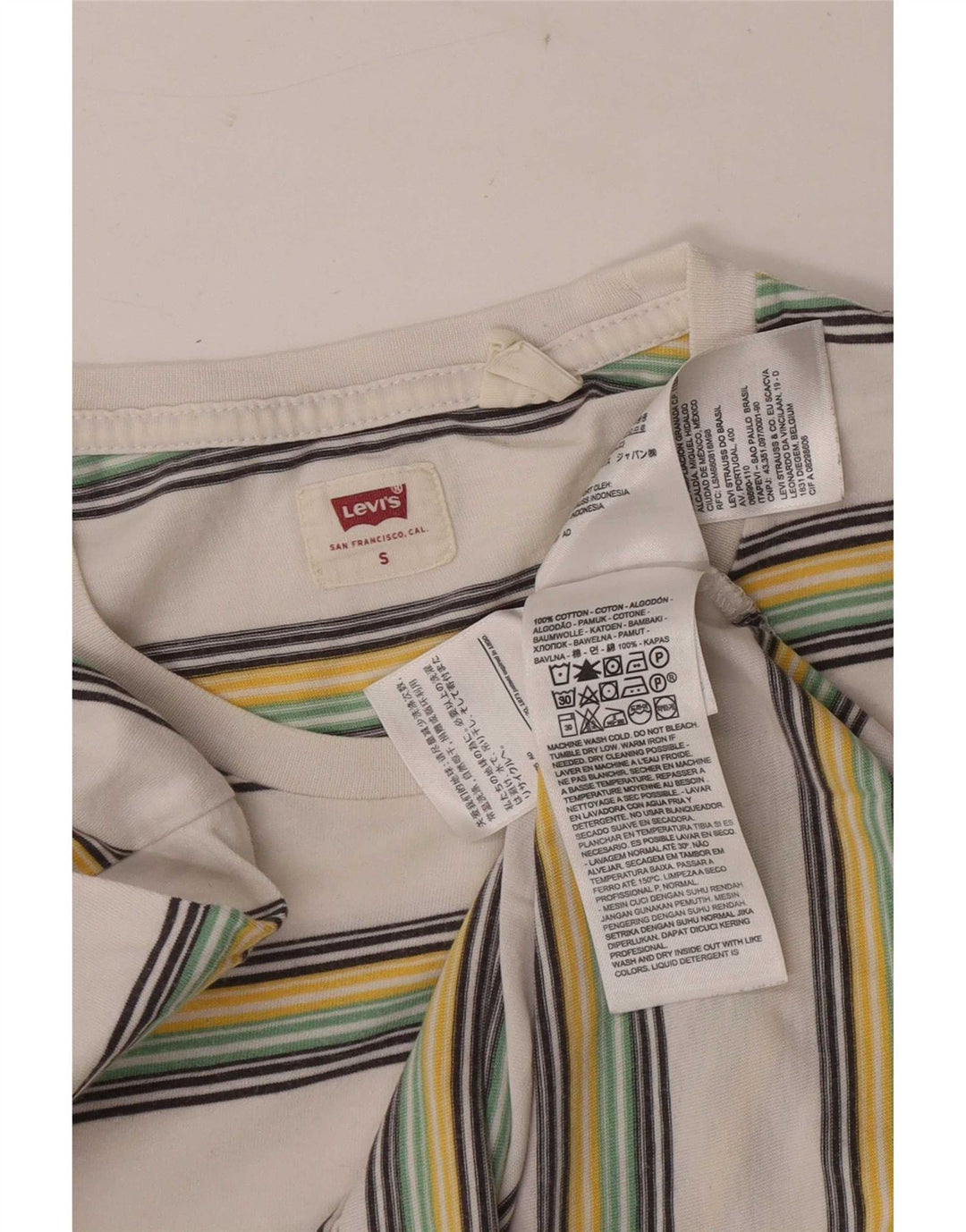 Levi's T-Shirt Top Small Blanc Rayé Coton Homme