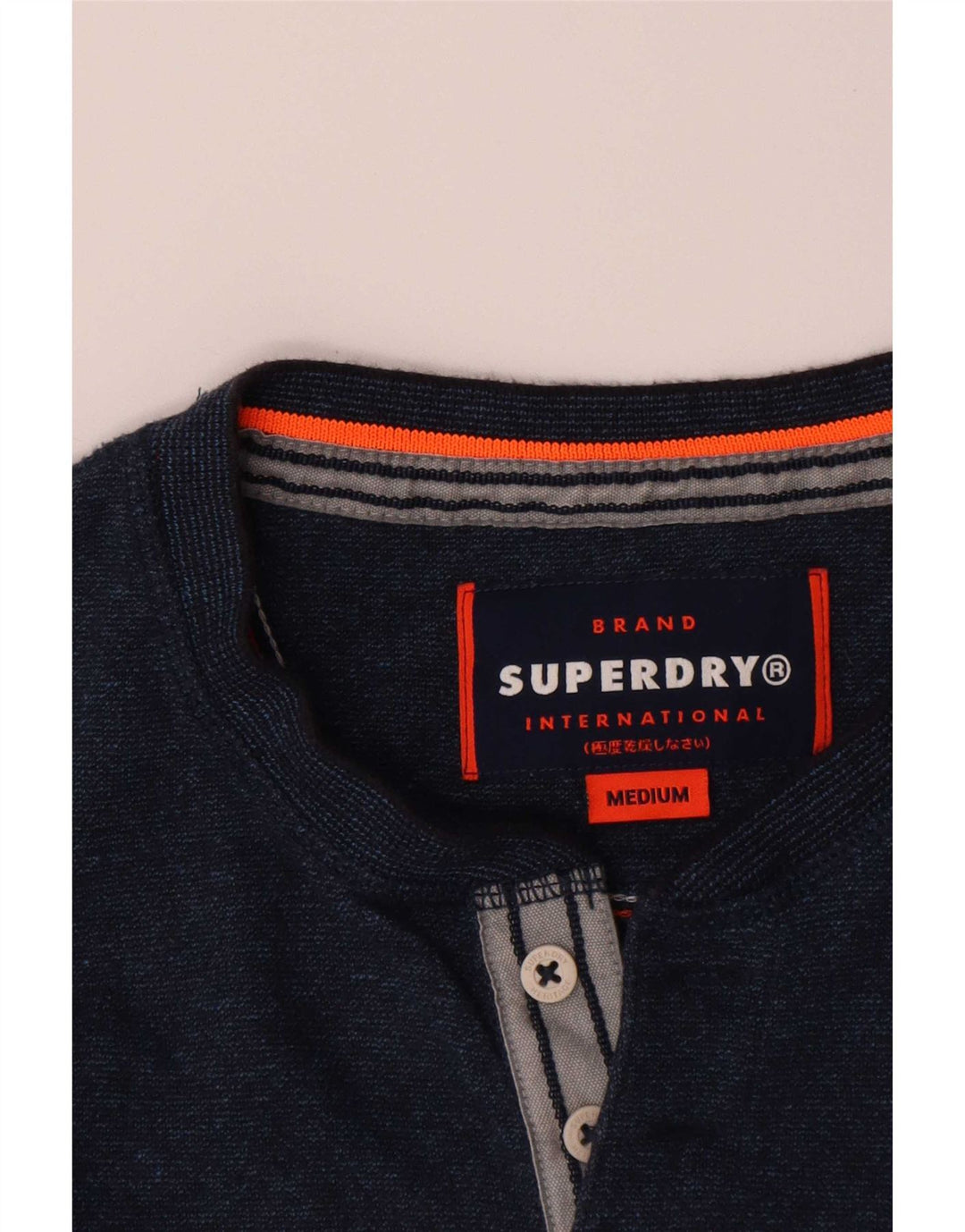 Superdry Mens Top Long Sleeve Medium Navy Blue Cotton
