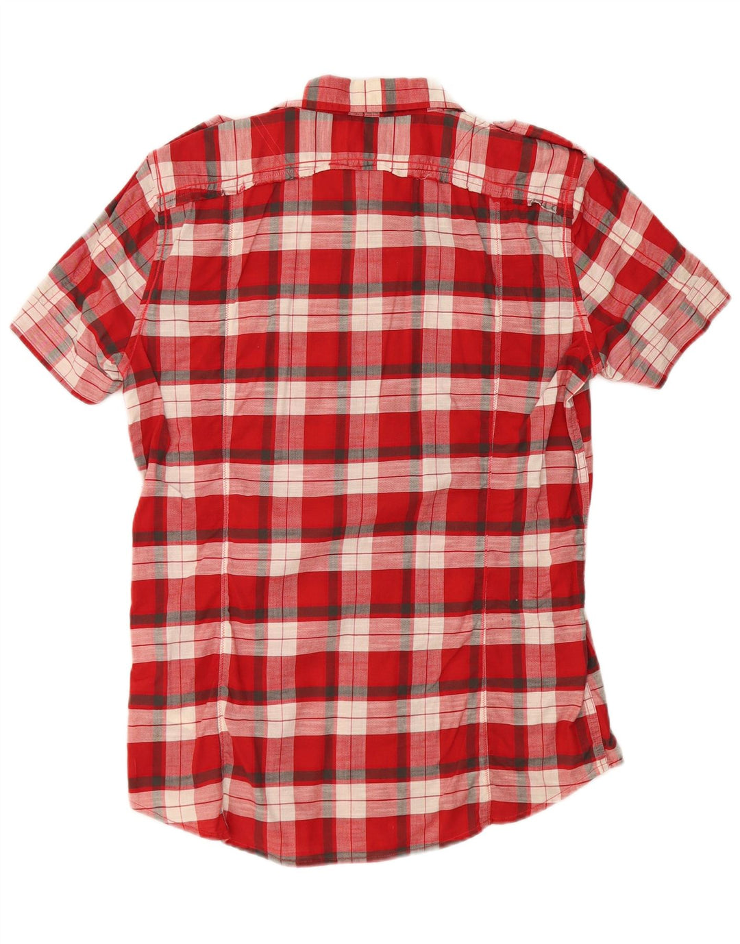 Diesel Mens Short Sleeve Military Shirt Medium Red Check Cotton