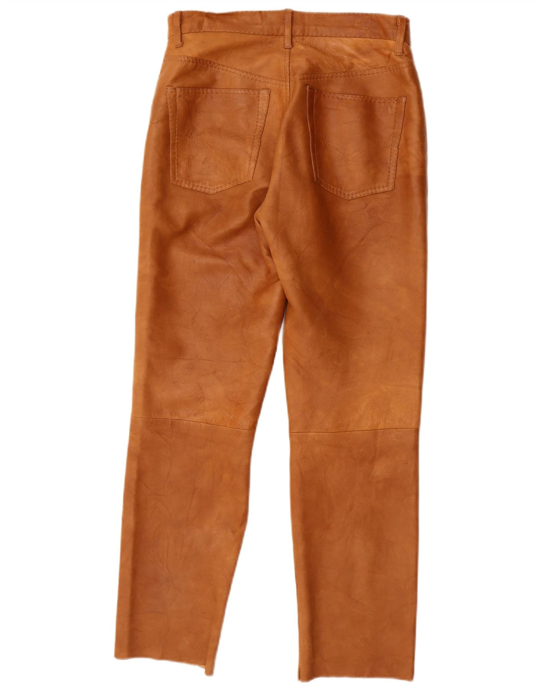 Vintage Womens Straight Leather Trousers W28 L27 Brown