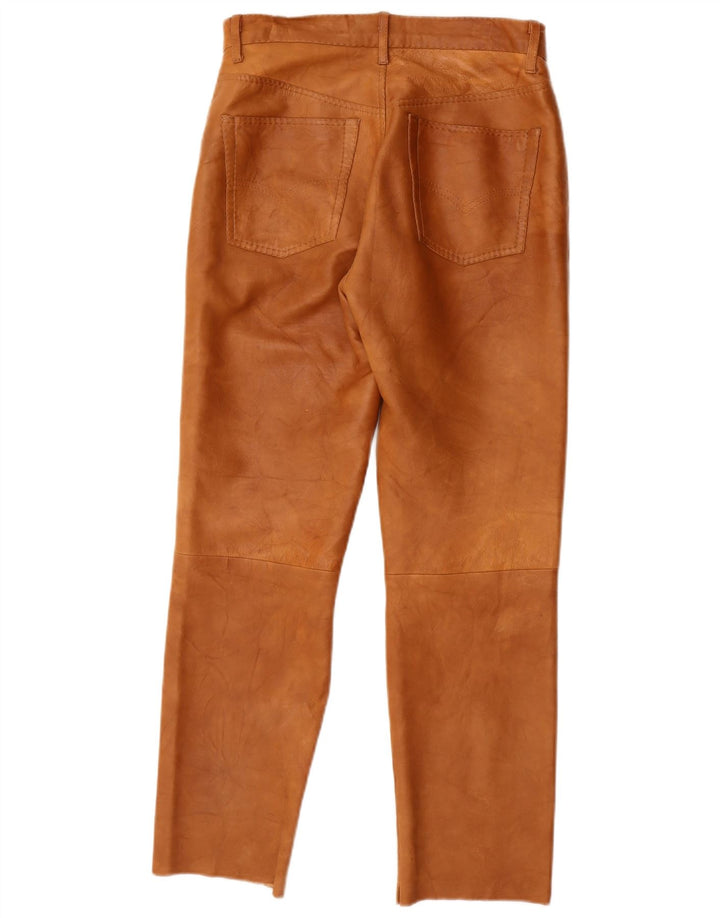 Vintage Womens Straight Leather Trousers W28 L27 Brown