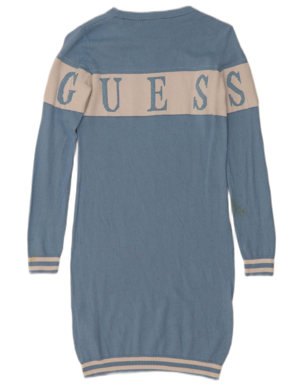 Guess Langarm-Pulloverkleid mit Grafik für Mädchen, 11–12 Jahre, blaues Farbblockdesign