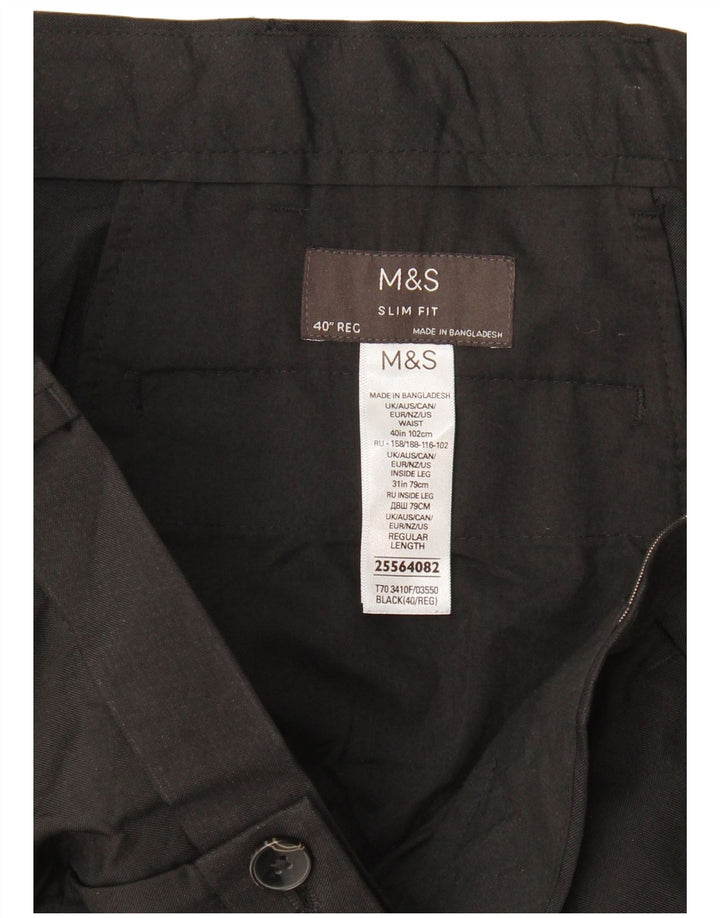 Marks & Spencer Mens Slim Fit Chino Trousers W40 L31 Black Polyester