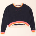 TOMMY HILFIGER Womens Crop Sweatshirt Jumper UK 14 Medium Navy Blue Vintage Tommy Hilfiger and Second-Hand Tommy Hilfiger from Messina Hembry 