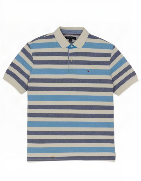 Tommy Hilfiger Mens Classic Fit Polo Shirt Medium Blue Striped Cotton