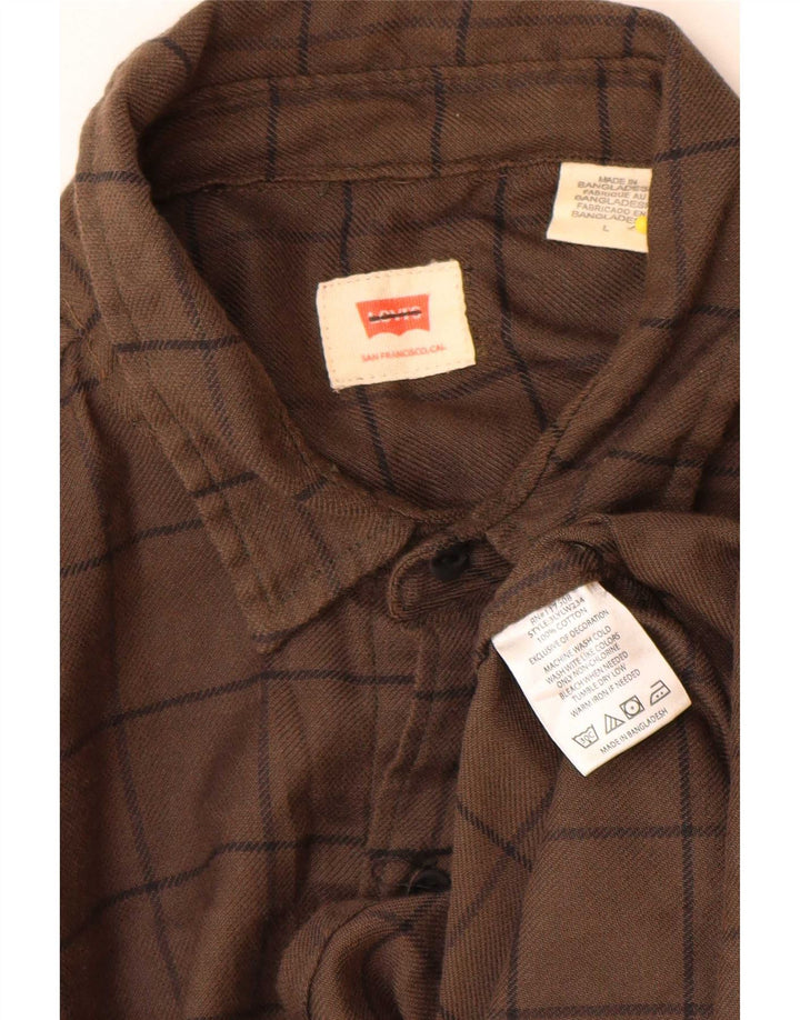Camisa masculina de flanela Levi's grande algodão xadrez marrom