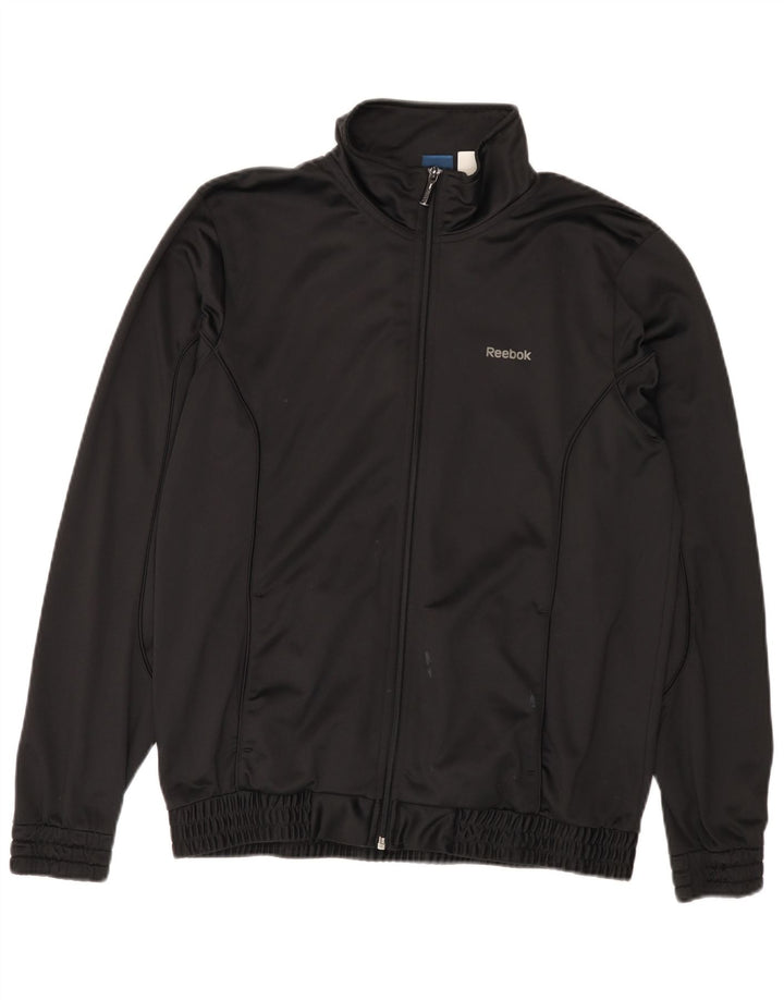 REEBOK Mens Graphic Tracksuit Top Jacket Medium Black Polyester