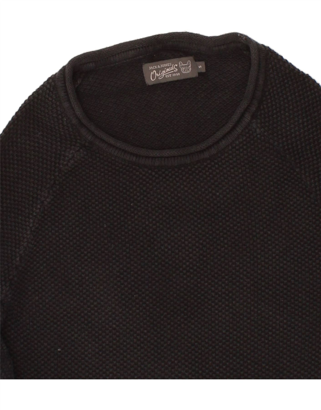 JACK & JONES Mens Crew Neck Jumper Sweater Small Black Cotton Vintage Jack & Jones and Second-Hand Jack & Jones from Messina Hembry 