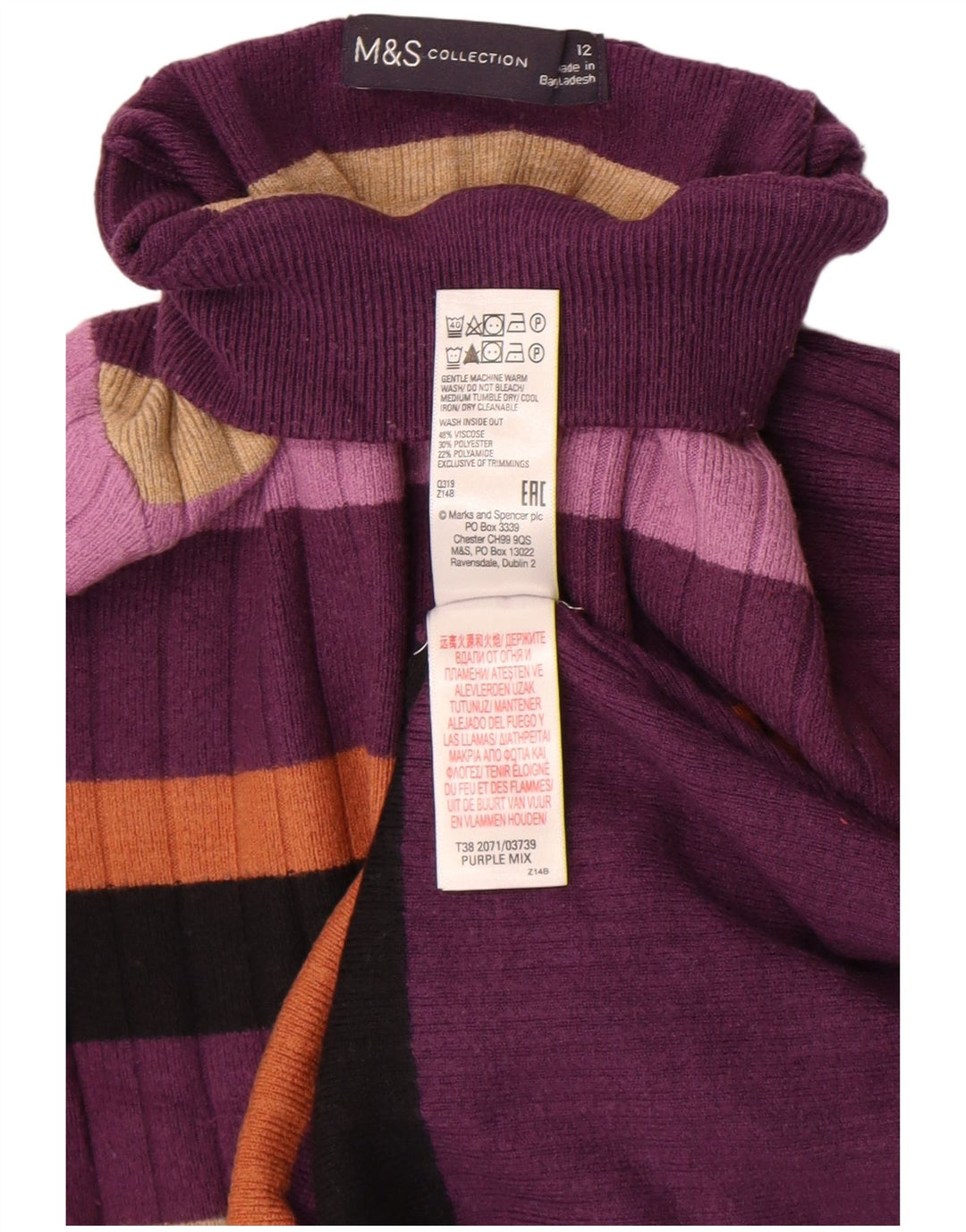 Marks & Spencer Womens Turtle Neck Jumper Sweater UK 12 Medium Purple