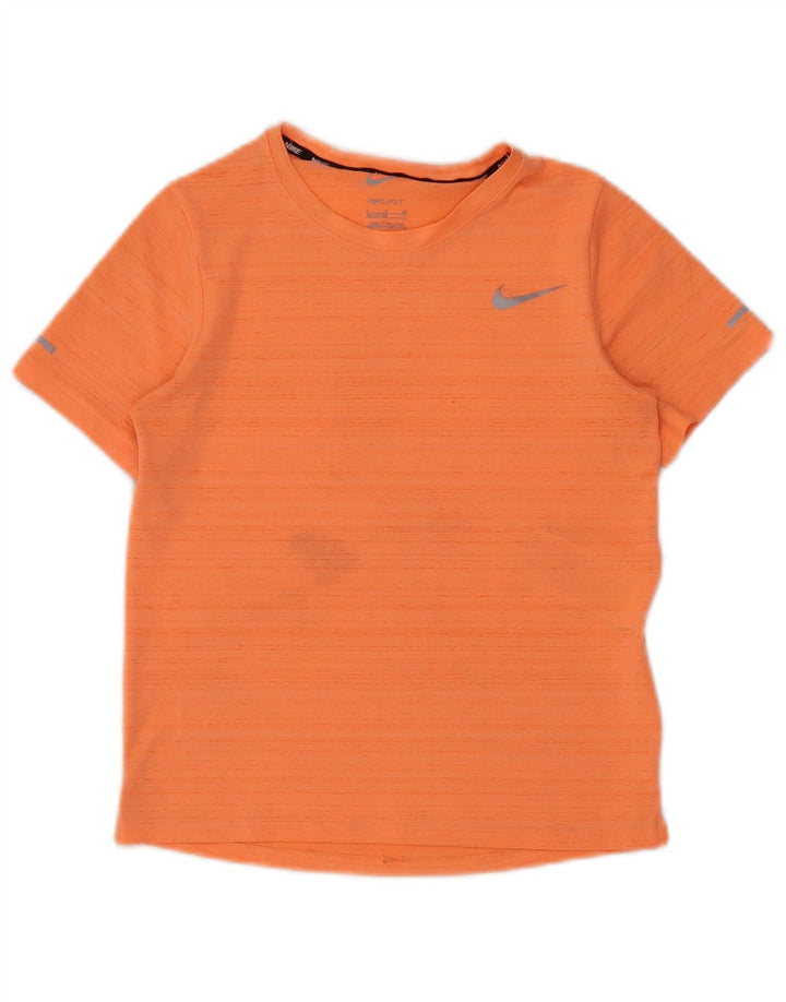 Nike Boys Dri Fit T-Shirt Top 8-9 Years Small Orange Striped Polyester