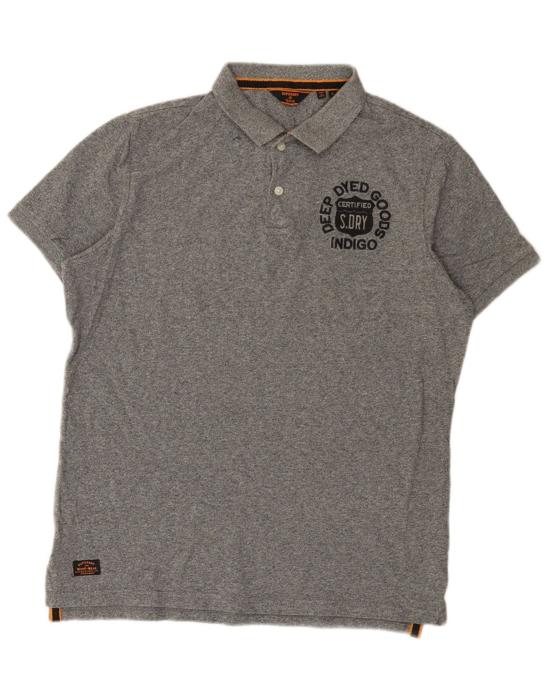 Superdry Mens Graphic Polo Shirt Large Grey Flecked Cotton
