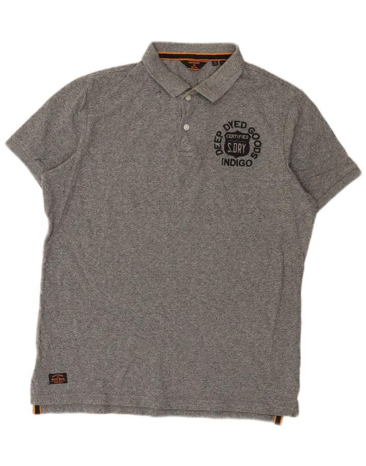 Superdry Mens Graphic Polo Shirt Large Grey Flecked Cotton