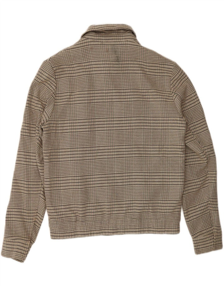 Zara Womens Full Zip Bomber Jacket UK 14 Medium Beige Check Polyester