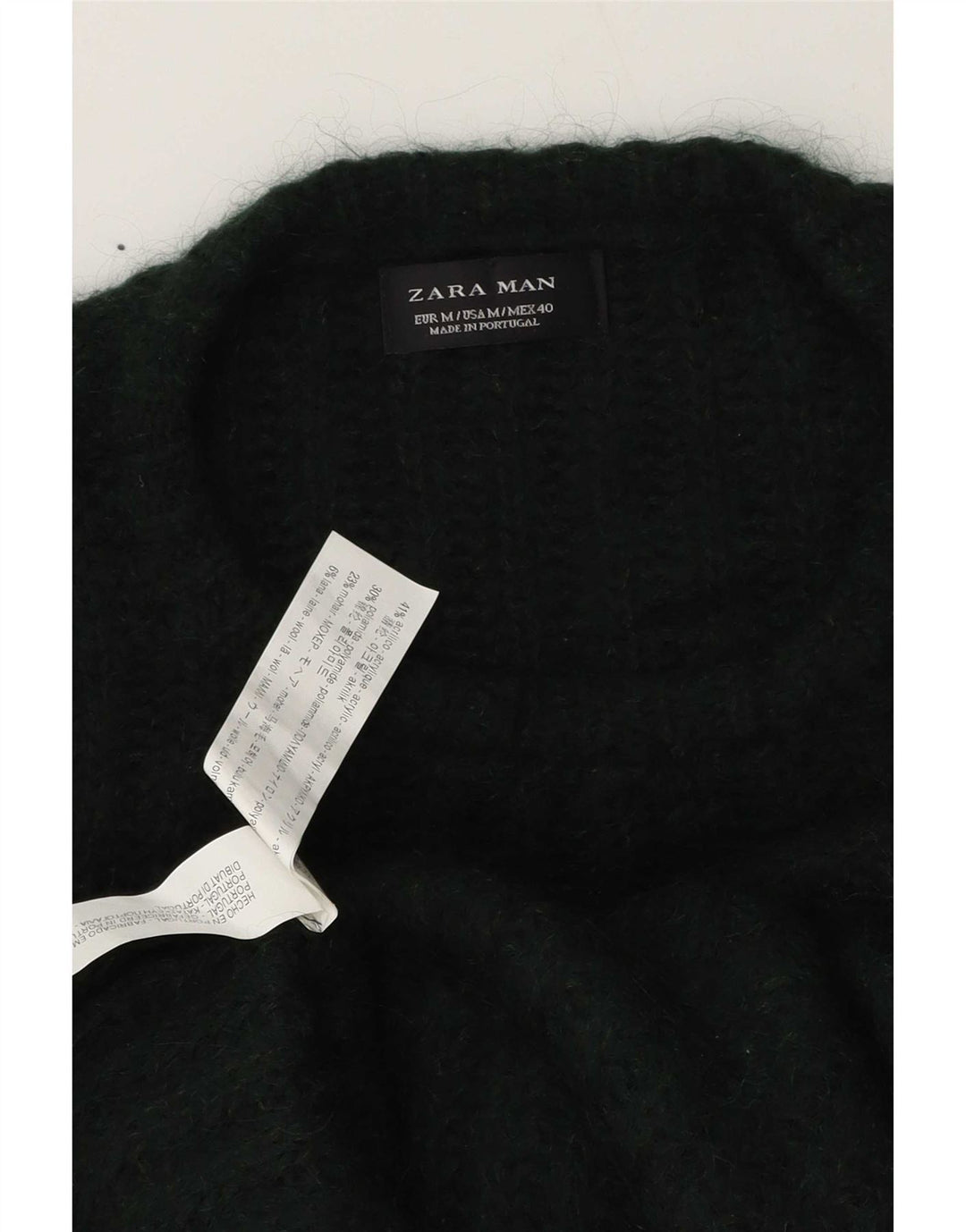 Zara Mens Crew Neck Jumper Sweater Medium Green Acrylic