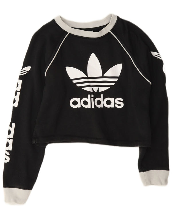 Adidas Womens Crop Graphic Sweatshirt Jumper UK 4 XS Grå Colourblock