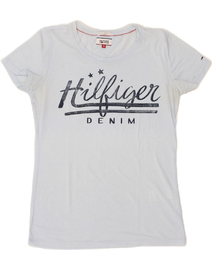 TOMMY HILFIGER Womens Graphic T-Shirt Top UK 12 Medium Blue Vintage Tommy Hilfiger and Second-Hand Tommy Hilfiger from Messina Hembry 