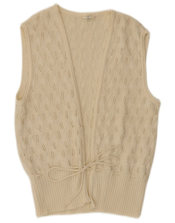 Cardigan Vintage fără mâneci pentru femei EU 42 Large White Geometric