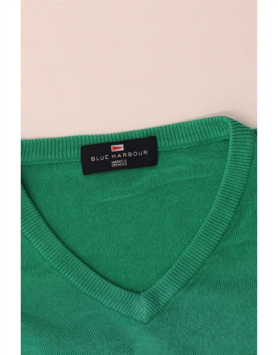 Marks & Spencer Mens Blue Harbour V-Neck Jumper Sweater Large Green