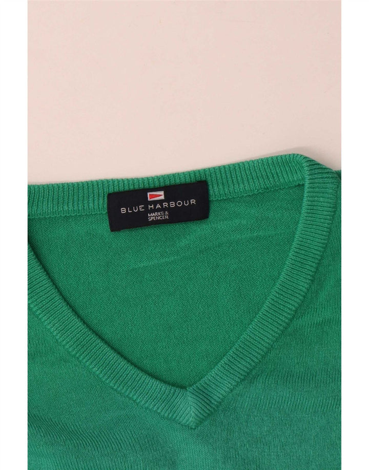 Marks & Spencer Mens Blue Harbour V-Neck Jumper Sweater Large Green