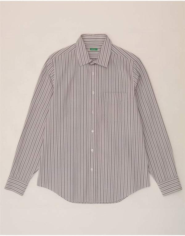 Benetton Chemise Homme Large Gris Rayé Coton