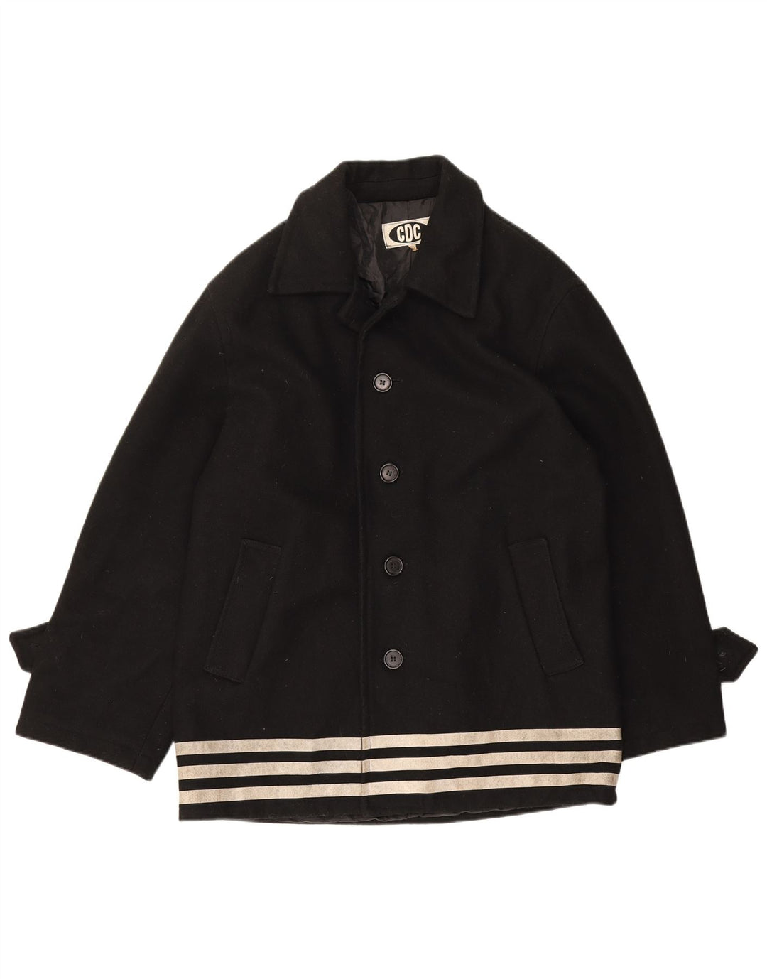 Vintage Mens Overcoat IT 50 Large Black Striped Wool
