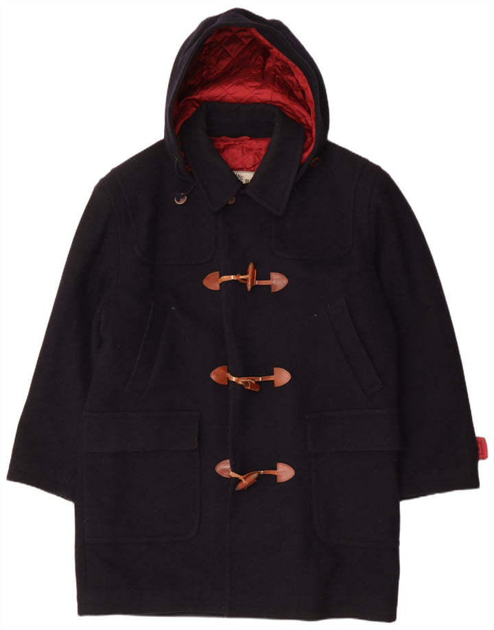 Vintage Mens Hooded Duffle Coat IT 52 XL Navy Blue Wool
