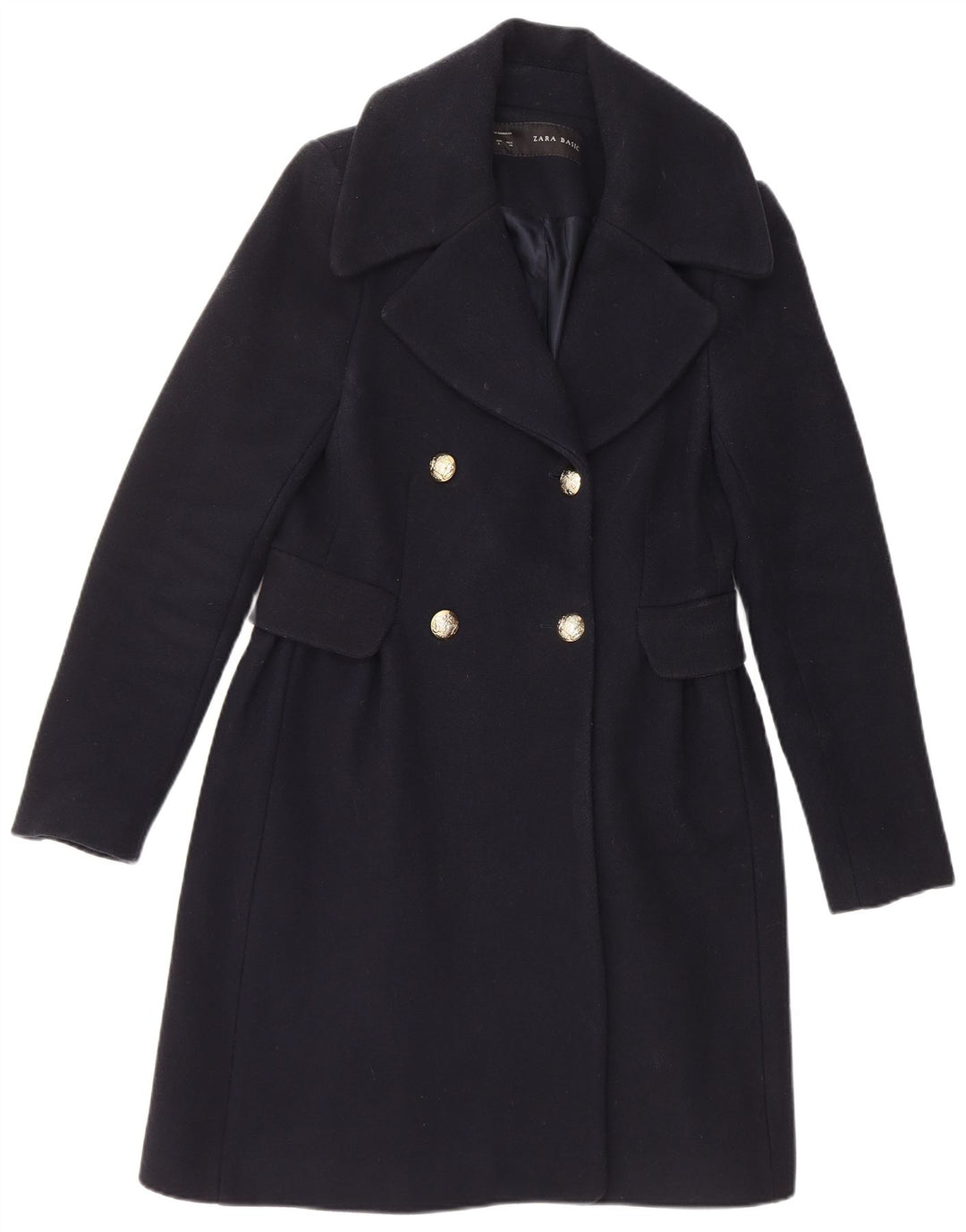 Zara Γυναικείο παλτό με διπλό στήθος UK 14 Large Navy Blue Wool