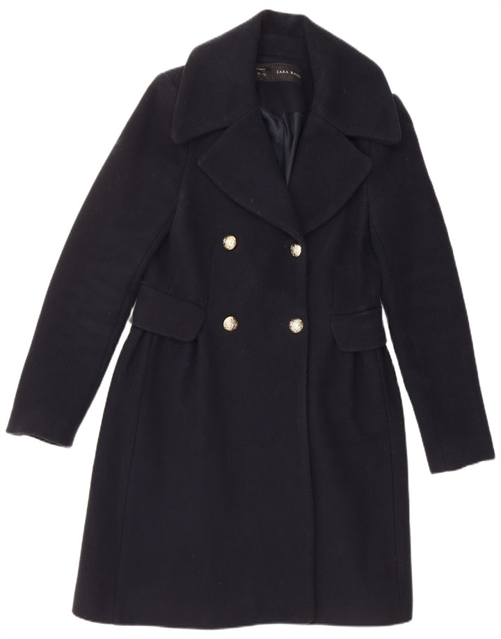 Zara Γυναικείο παλτό με διπλό στήθος UK 14 Large Navy Blue Wool
