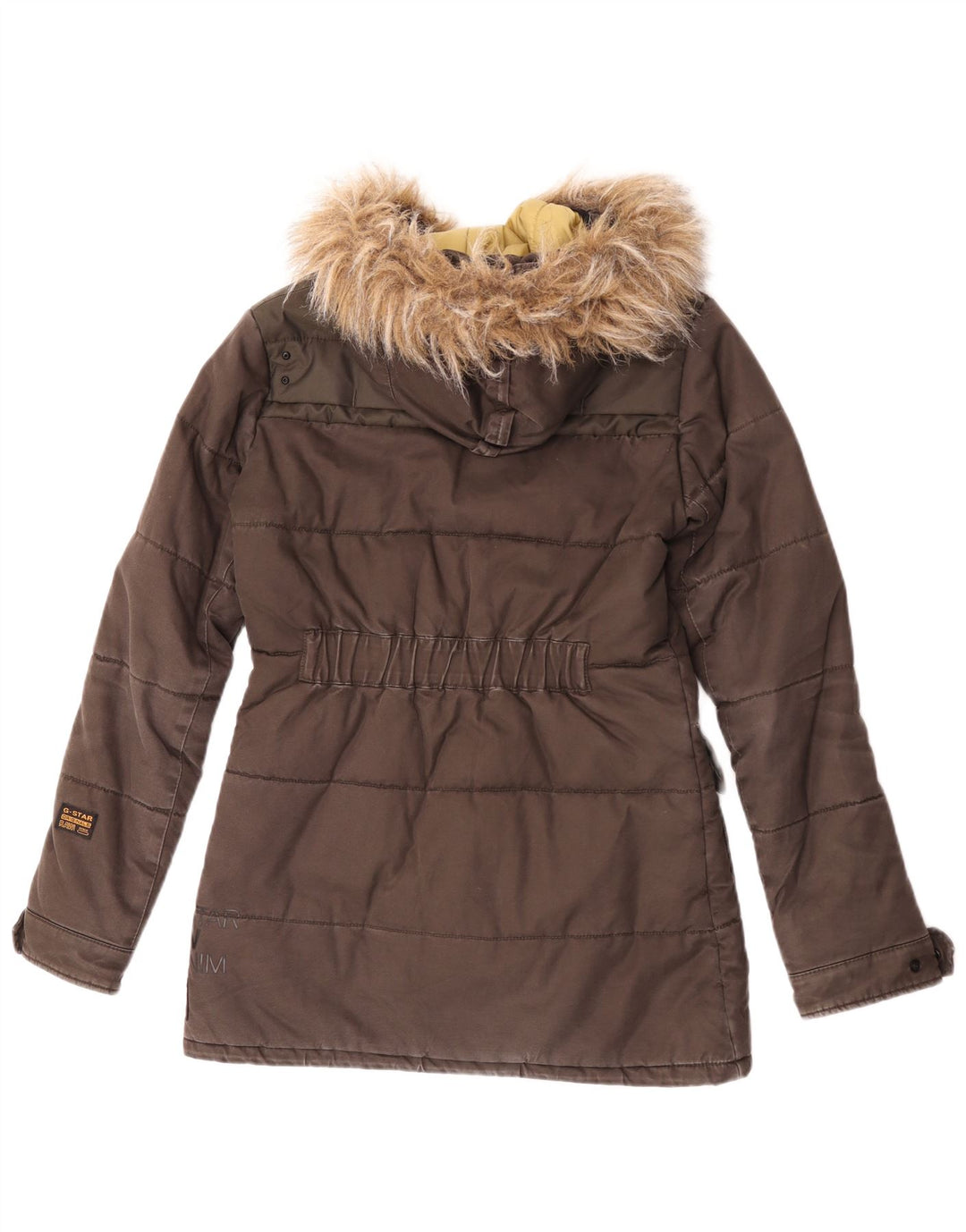 G-Star Womens Hooded Padded Jacket UK 14 Medium Brown Cotton