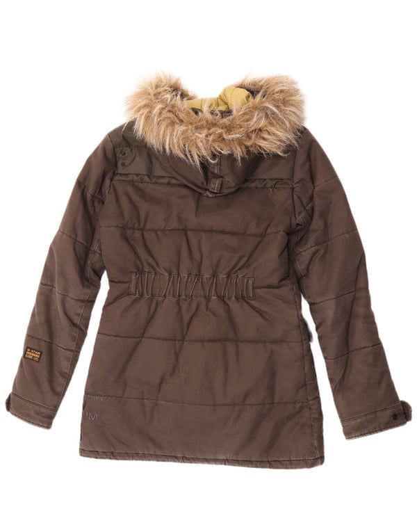 G-Star Wattierte Damenjacke mit Kapuze, UK 14, mittelbraune Baumwolle